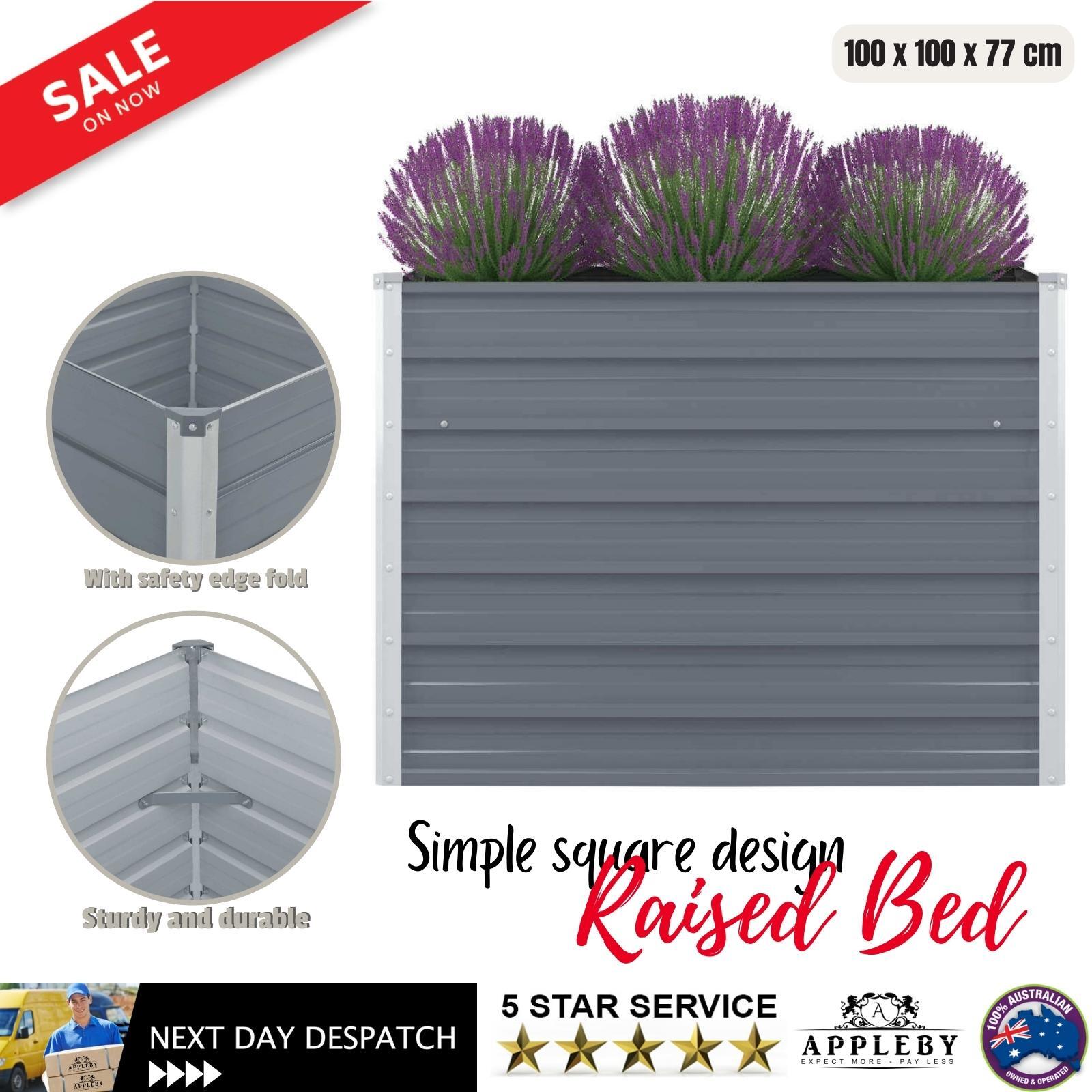 Raised Garden Bed 100x100x77 cm Galvanised Steel Grey