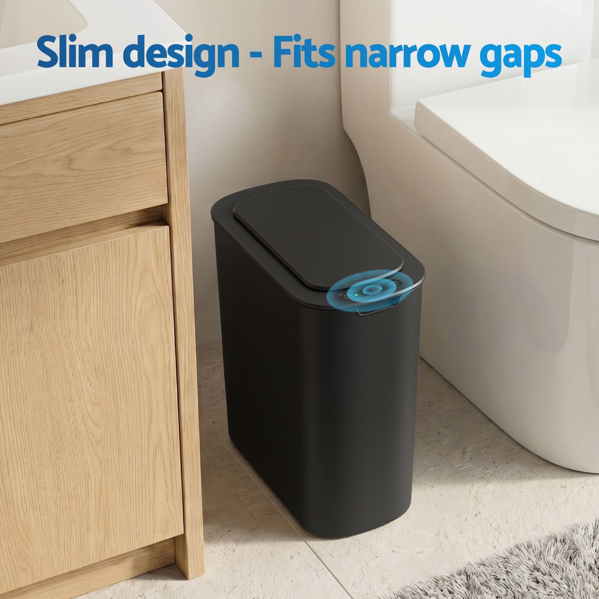 Devanti Automatic Trash Bin 2PCS with Lid 11L Motion Sensor Kitchen Bin Touchless Garbage Can Modern Black Plastic Slim Rubbish Bin with Liner Holder