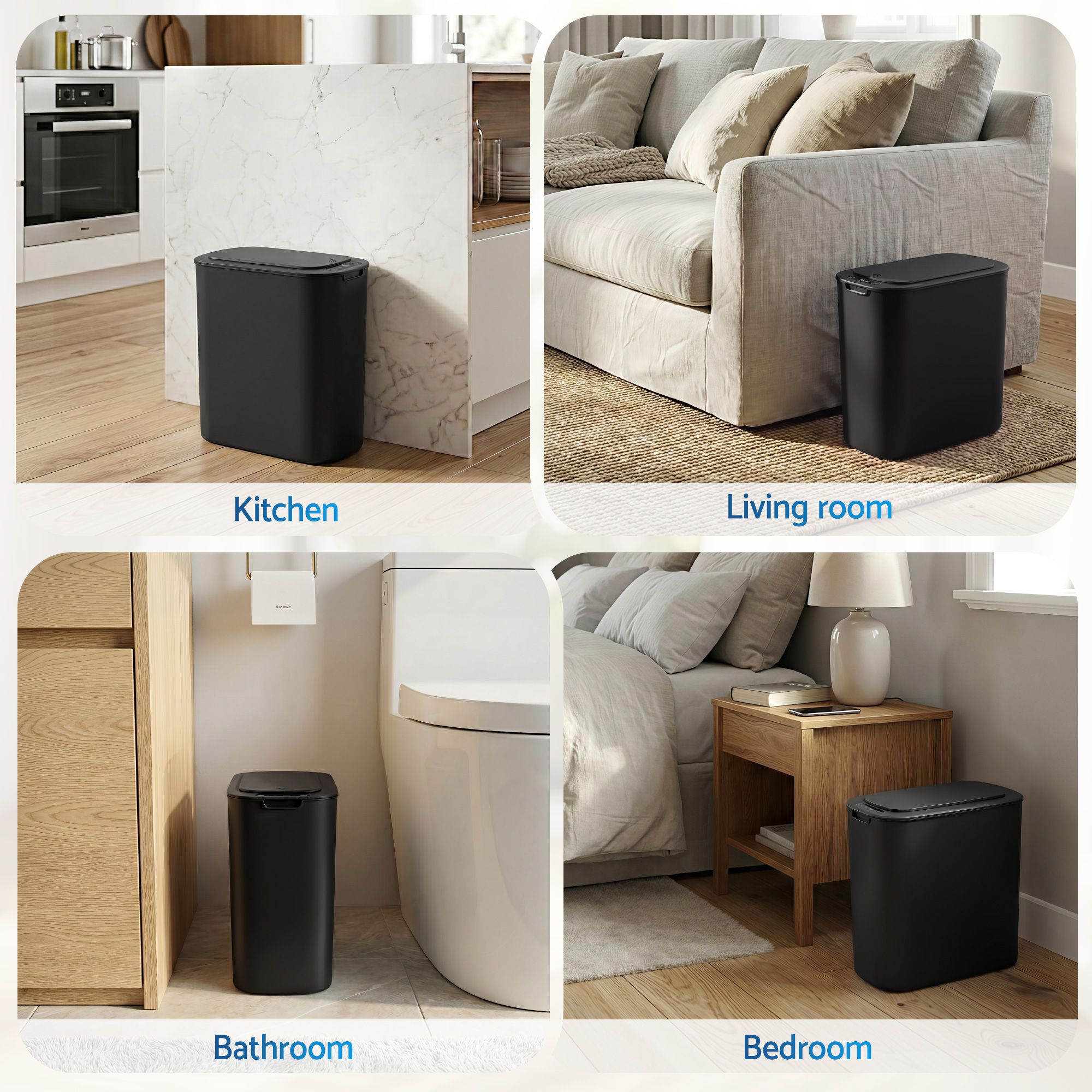 Devanti Automatic Trash Bin 2PCS with Lid 11L Motion Sensor Kitchen Bin Touchless Garbage Can Modern Black Plastic Slim Rubbish Bin with Liner Holder