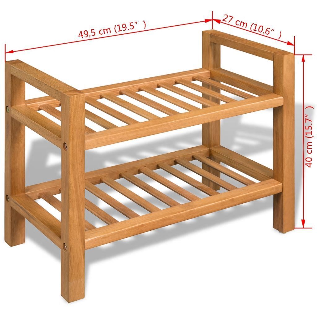 Shoe Rack with 2 Shelves 50x27x40 cm Solid Oak Wood