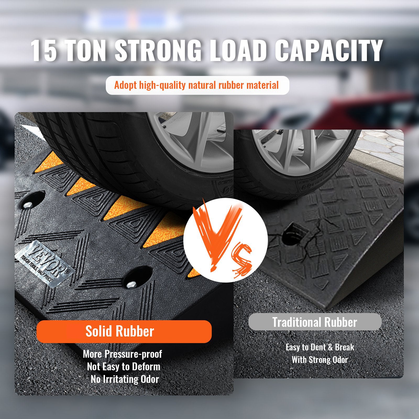 Rubber Curb Ramp 10.8cm Rise 30x50cm Heavy-Duty 15T Driveway Ramp for Vehicles