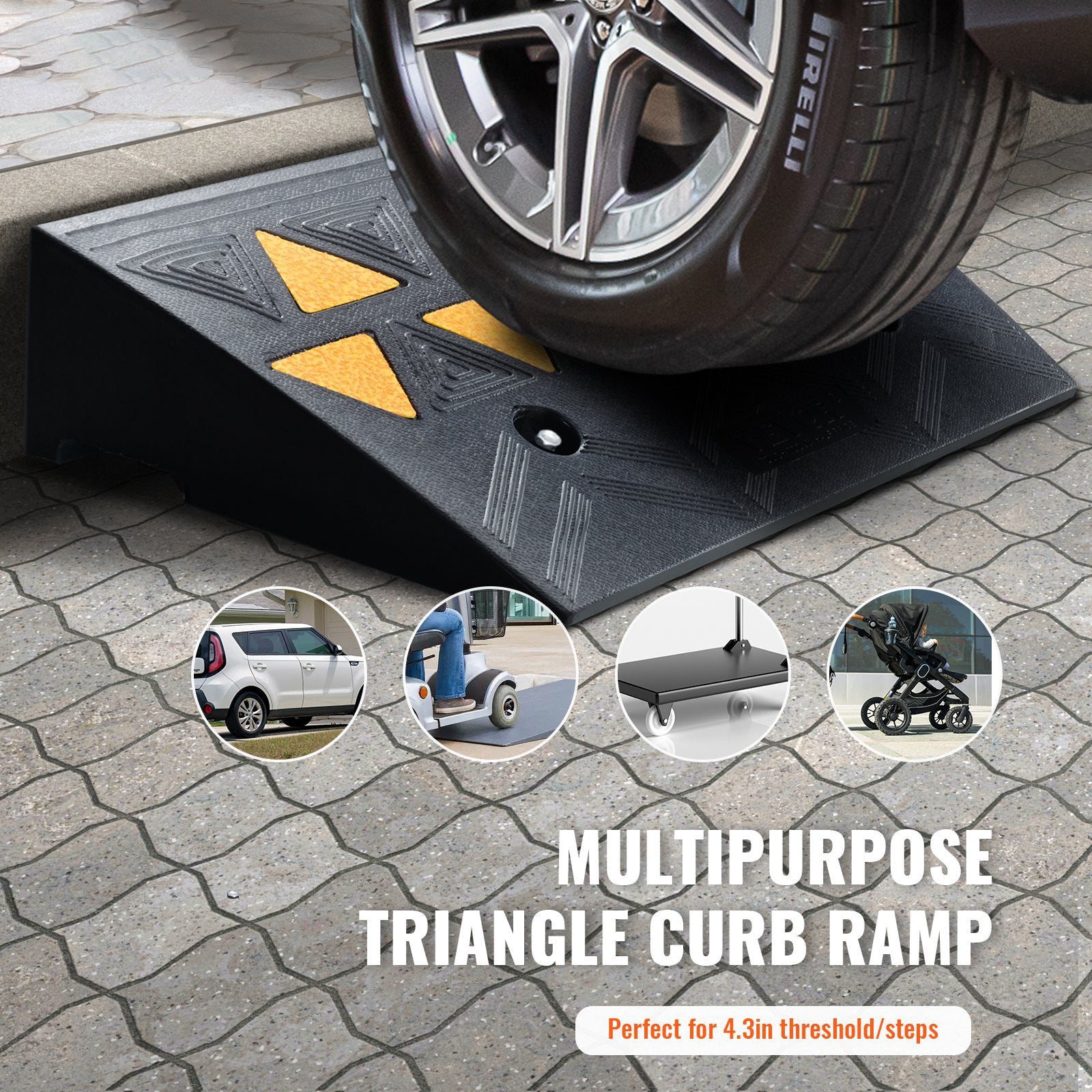 Rubber Curb Ramp 2 Pack 11cm Rise Heavy-Duty 15 Ton Driveway Ramps for Vehicles