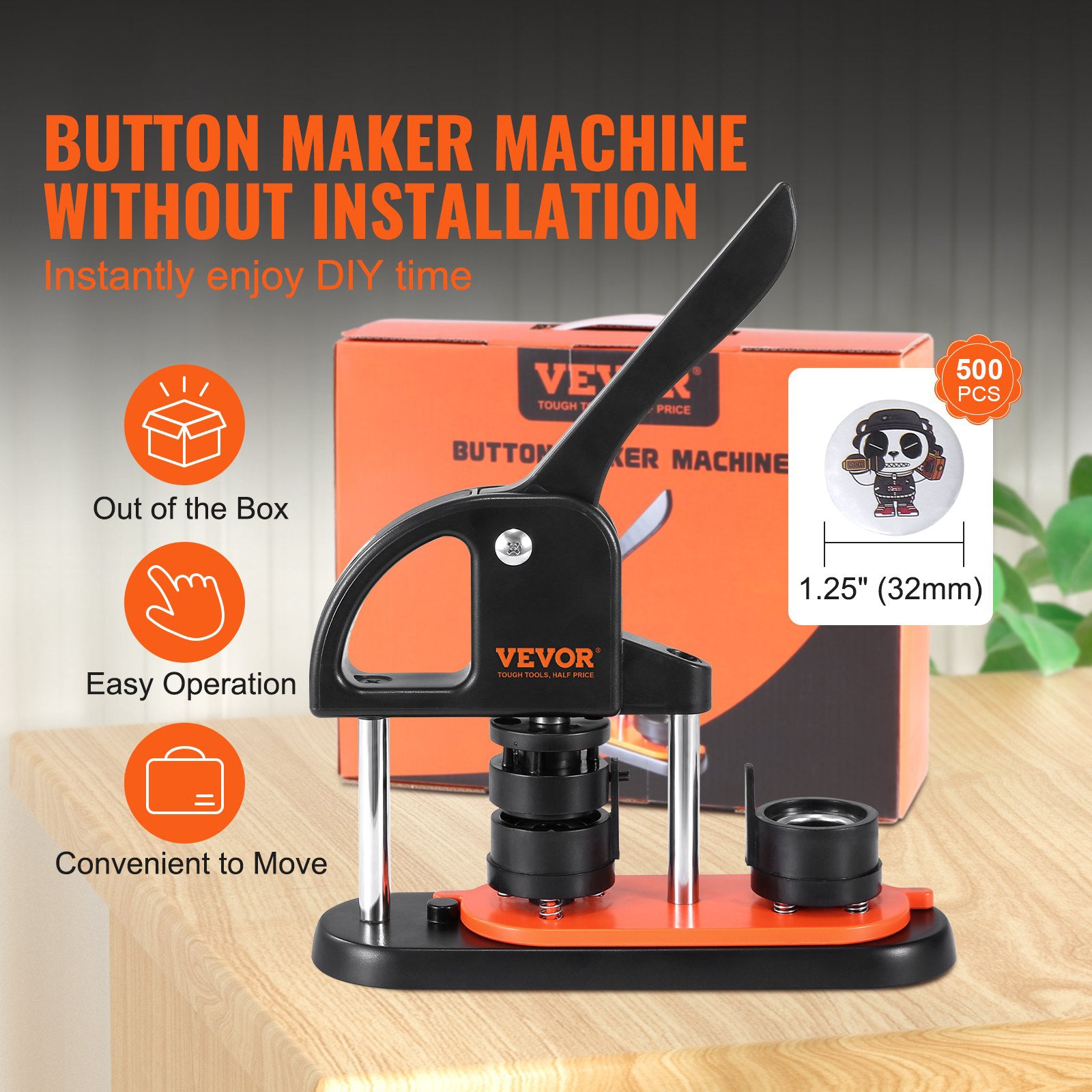 Button Maker Machine 1.25" 32MM Pin Maker Badge Press Kit 500 Parts