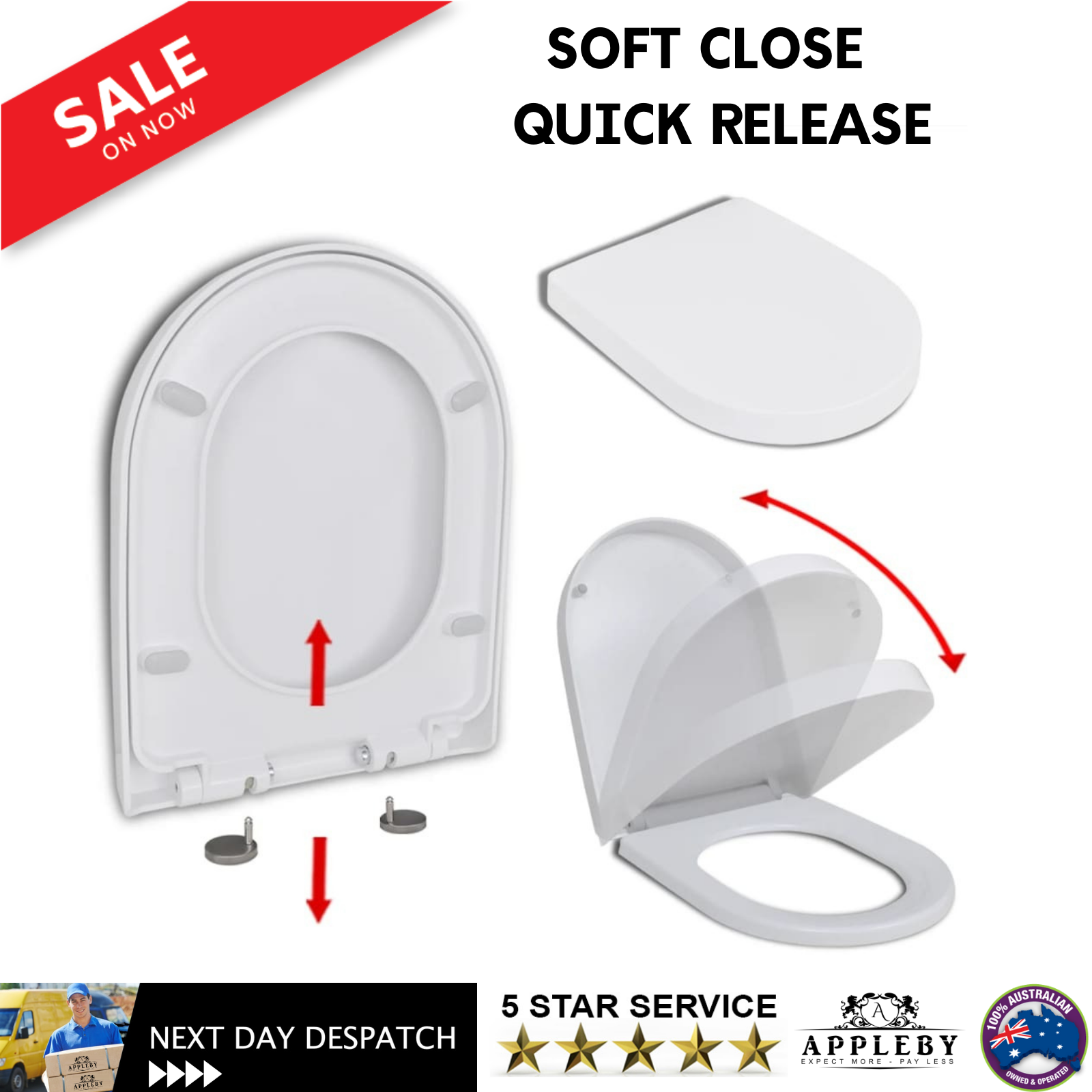 Soft-close Toilet Seat with Quick-release Design White Square