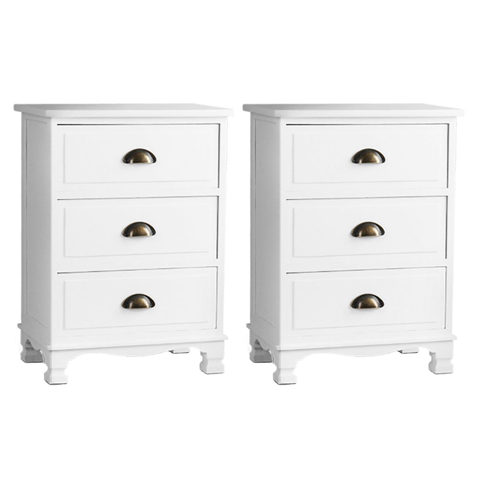 Artiss 2x Bedside Table 3 Drawers Vintage - White