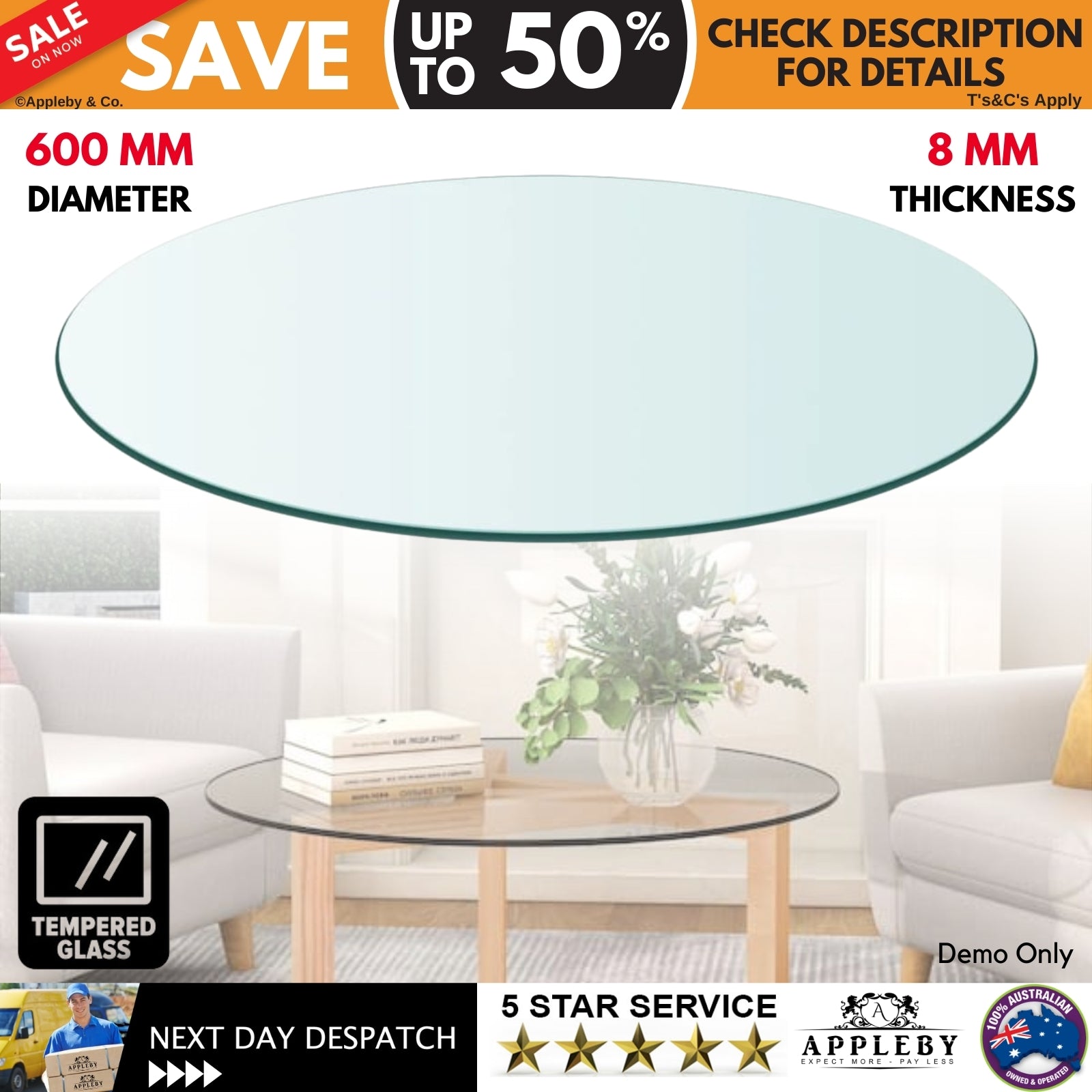 Table Top Tempered Glass Round 600 mm