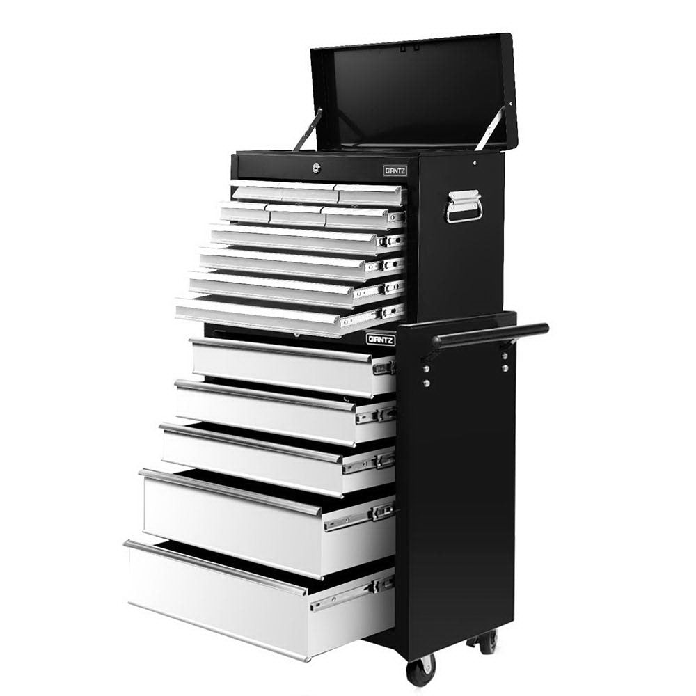 Giantz 15 Drawers Tool Chest Trolley Toolbox 2-in-1 Storage Black and Grey