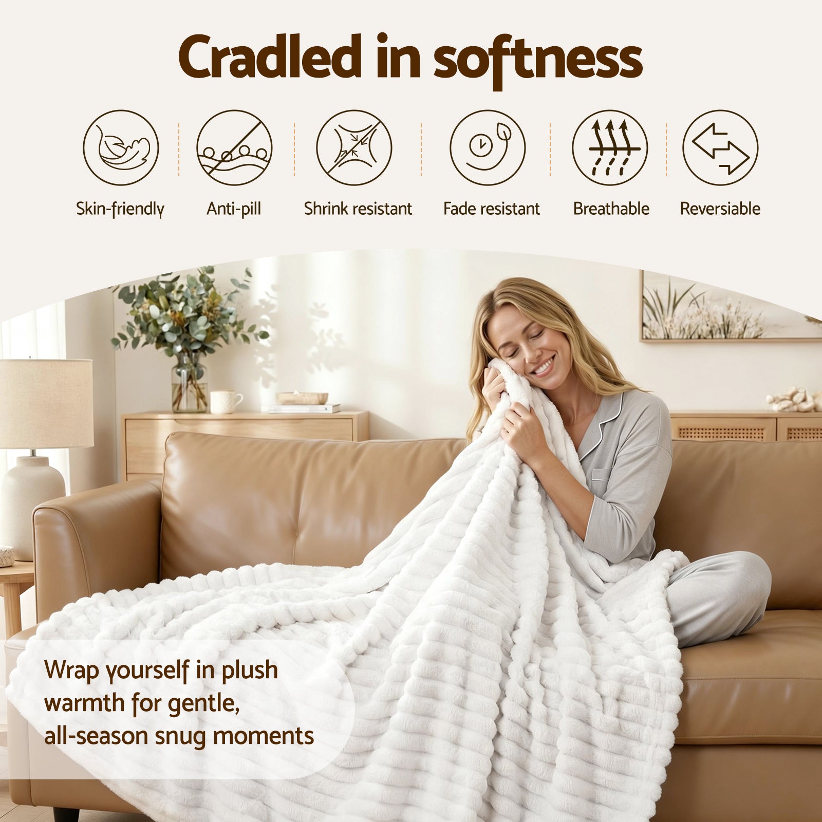 Giselle 203x230cm Throw Blanket Fleece Soft Lightweight Cozy Sofa Couch Bed Throw