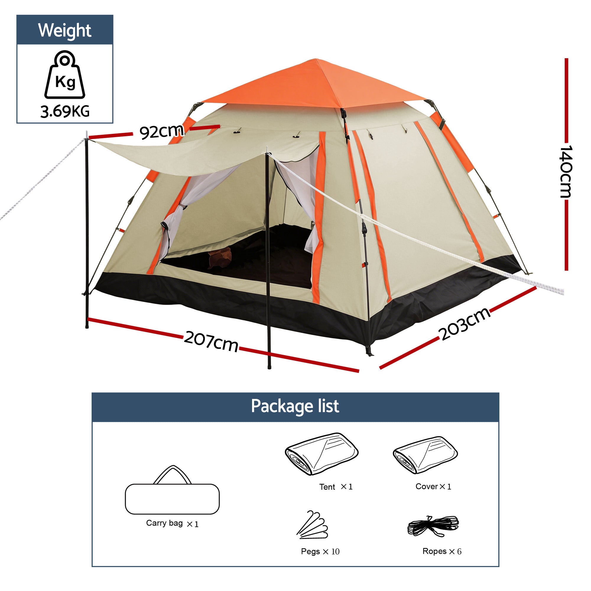 Weisshorn Automatic Pop Up Camping Tent for 3-4 Person Instant Setup Waterproof