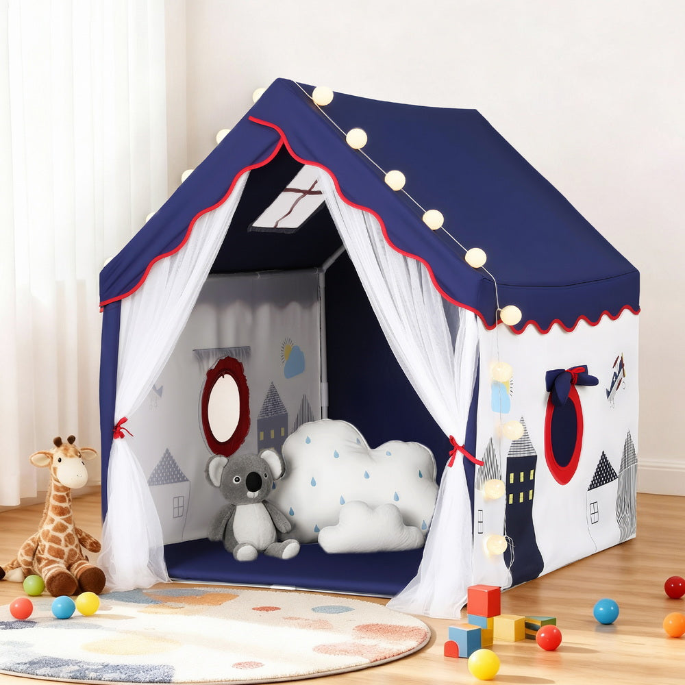 Keezi Kids Play Tent Play house Castle with Floor Mat String Ball Light 134X103CM