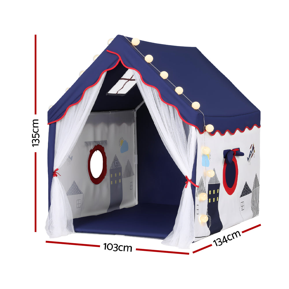 Keezi Kids Play Tent Play house Castle with Floor Mat String Ball Light 134X103CM
