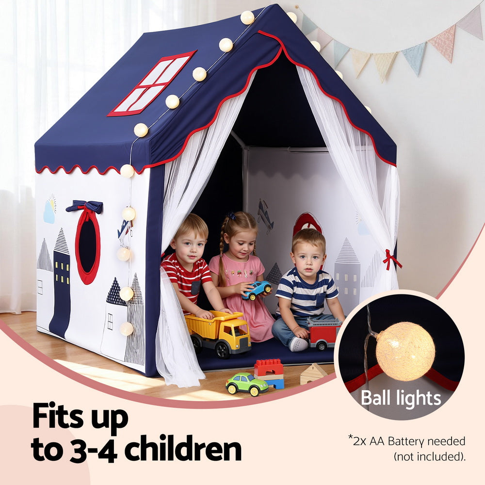 Keezi Kids Play Tent Play house Castle with Floor Mat String Ball Light 134X103CM
