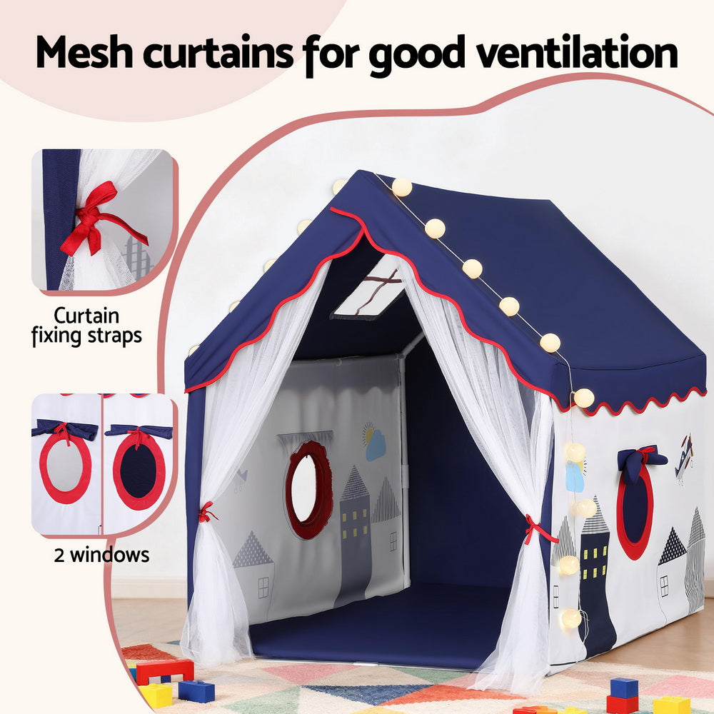 Keezi Kids Play Tent Play house Castle with Floor Mat String Ball Light 134X103CM