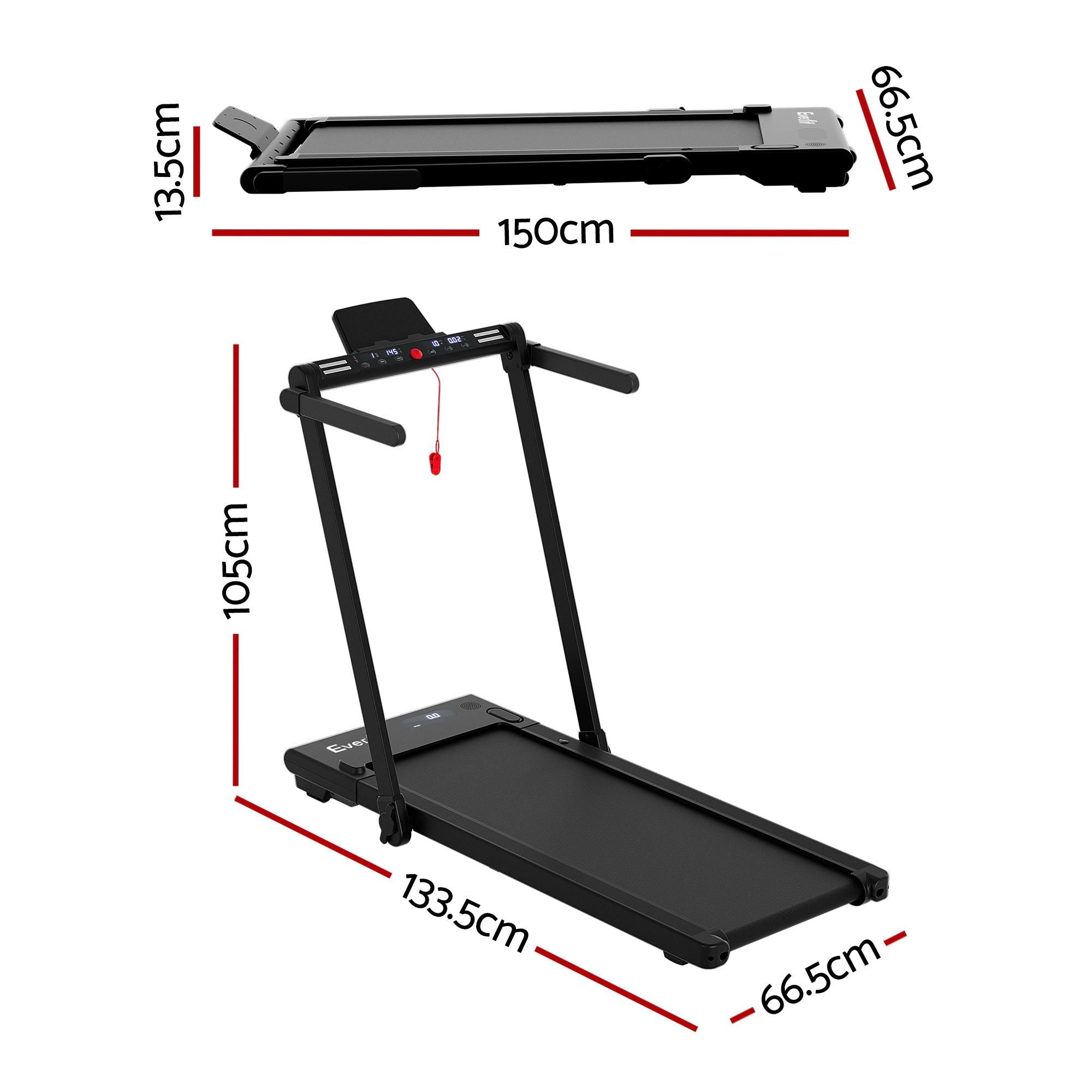 Everfit 3-in-1 Foldable Walking Pad Treadmill Under Desk 40cm Belt LED Black