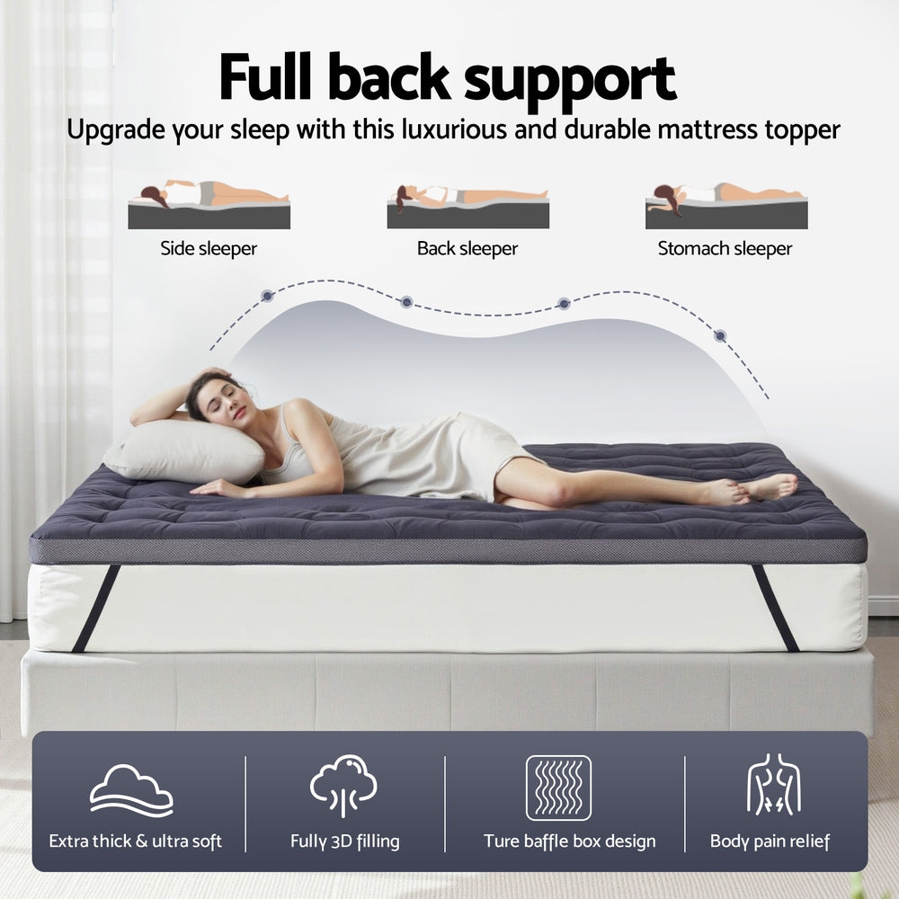 Giselle 5cm Mattress Topper Pillowtop toppers Bamboo Charcoal Double