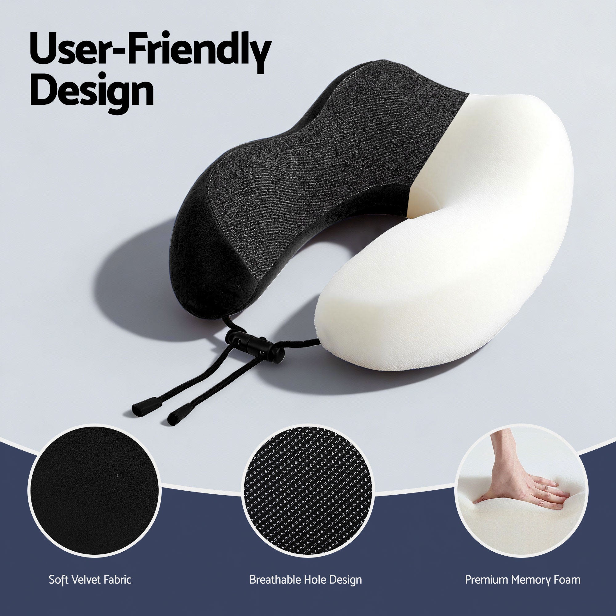 Wanderlite Travel Pillow for Airplanes Memory Foam Neck Pillows for Traveling Black
