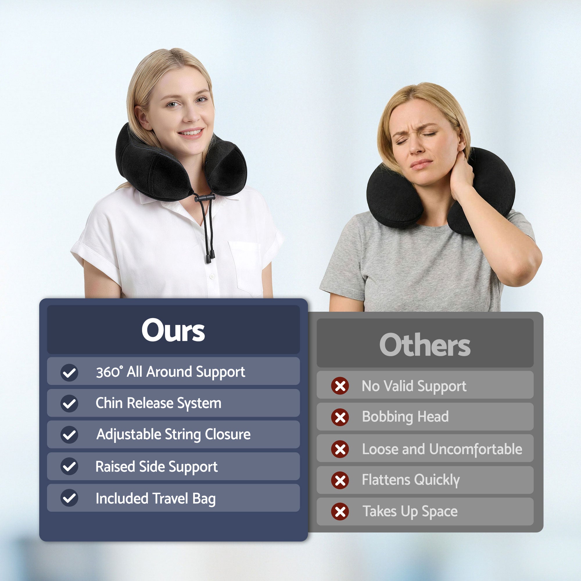 Wanderlite Travel Pillow for Airplanes Memory Foam Neck Pillows for Traveling Black