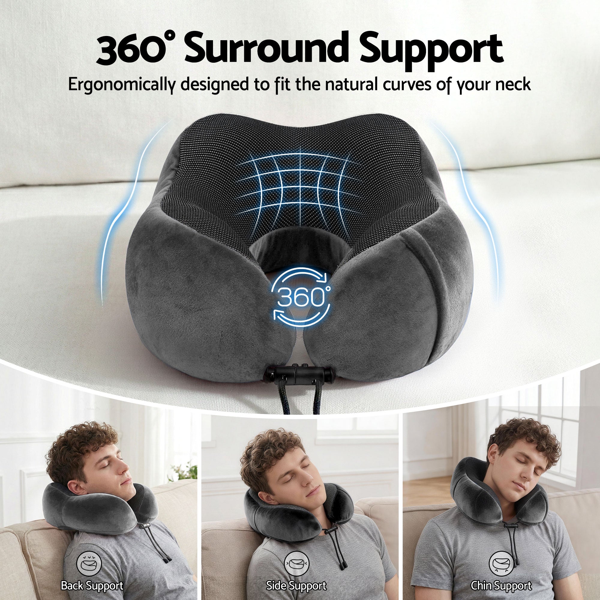 Wanderlite Travel Pillow for Airplanes Memory Foam Neck Pillows for Traveling Grey