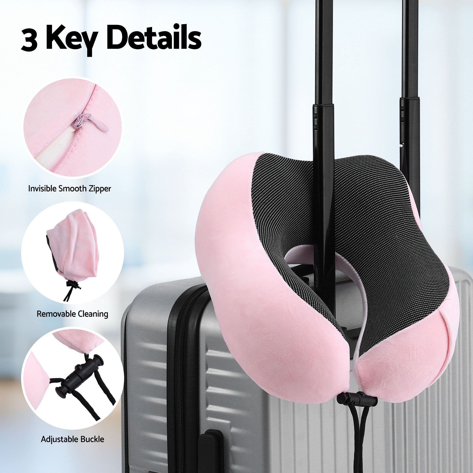 Wanderlite Travel Pillow for Airplanes Memory Foam Neck Pillows for Traveling Pink