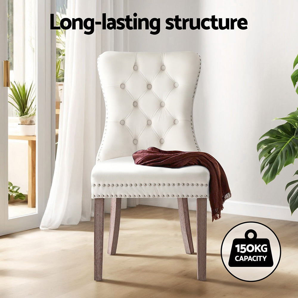 1 Set of 4 Artiss Dining Chairs Beige Velvet