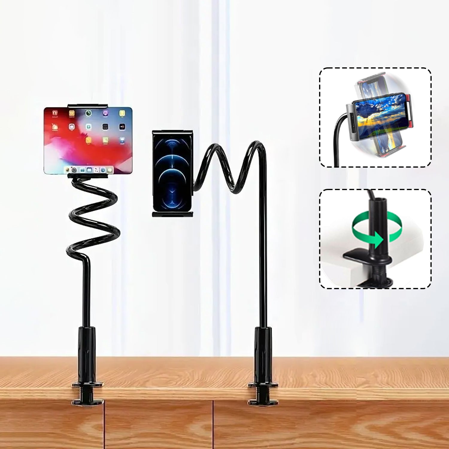 Urbanoki Gooseneck Phone Holder Flexible Clamp Mount for Bed Desk - Available in Two Colours