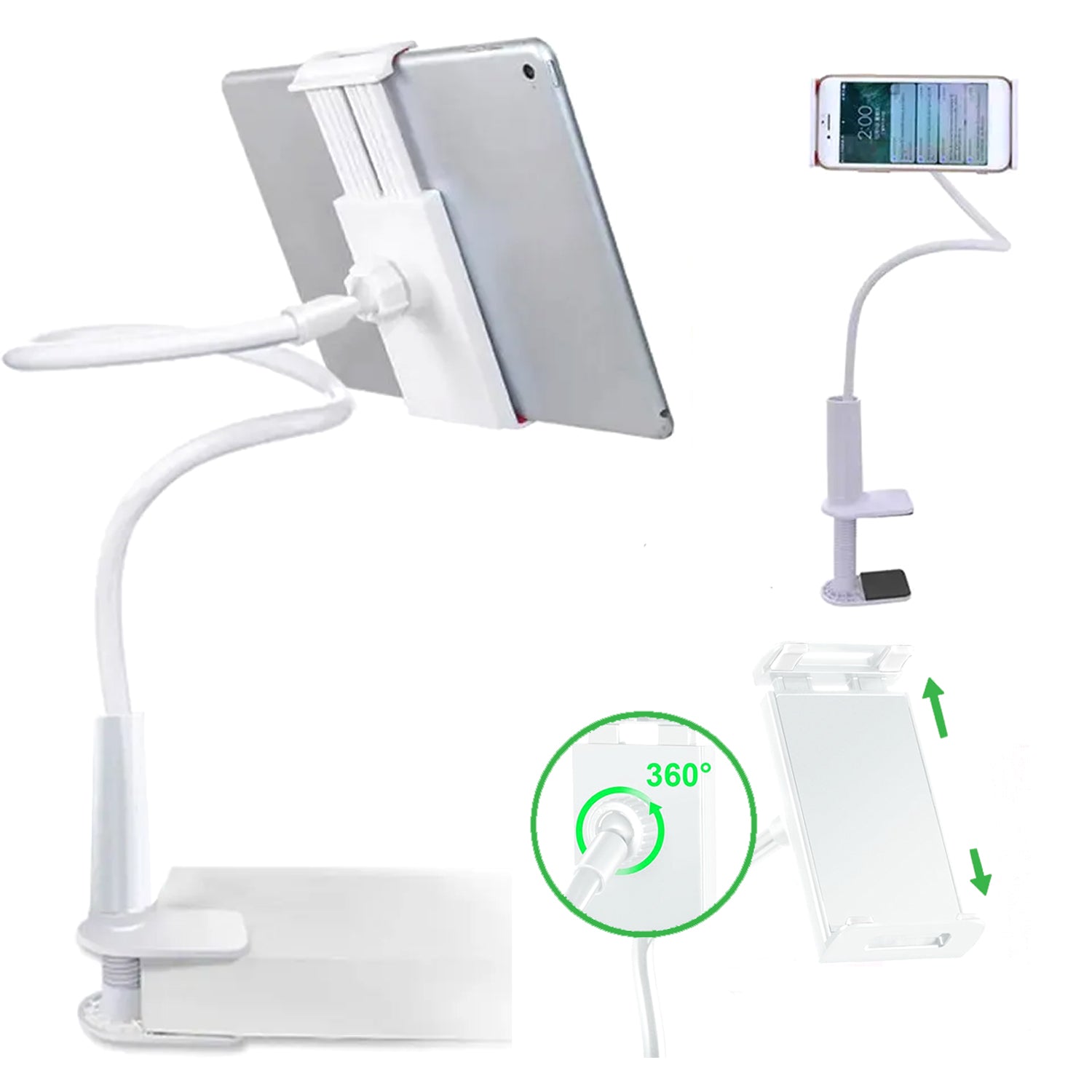 Urbanoki Gooseneck Phone Holder Flexible Clamp Mount for Bed Desk - Available in Two Colours