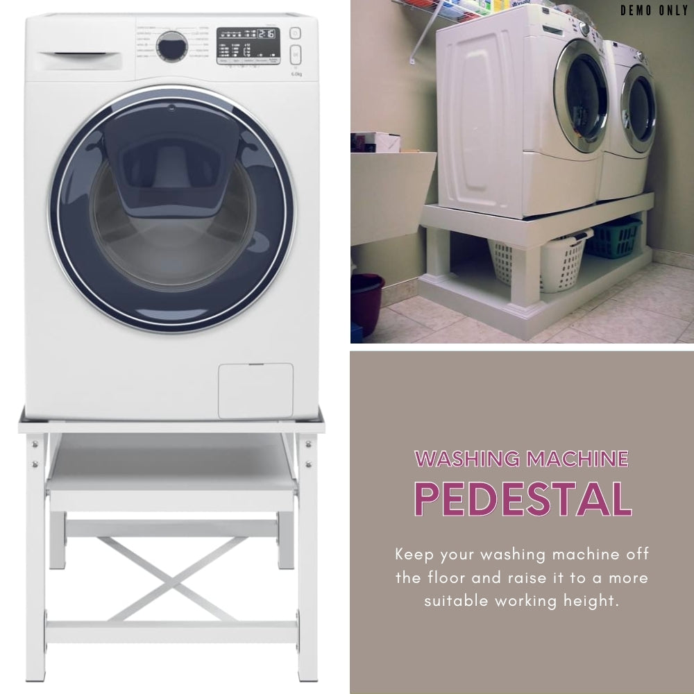 Washing Machine Pedestal with Pull-Out Shelf White