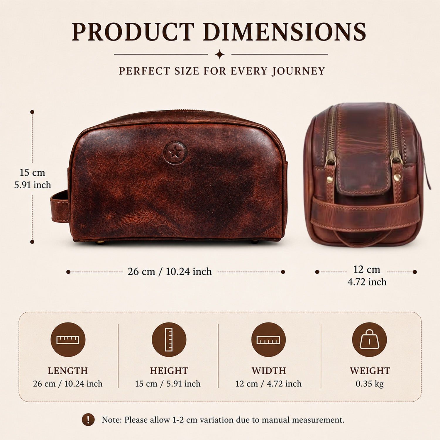 Leather Toiletry Bag for Men Leather Unisex Make-up Bag Travel Dopp Kit