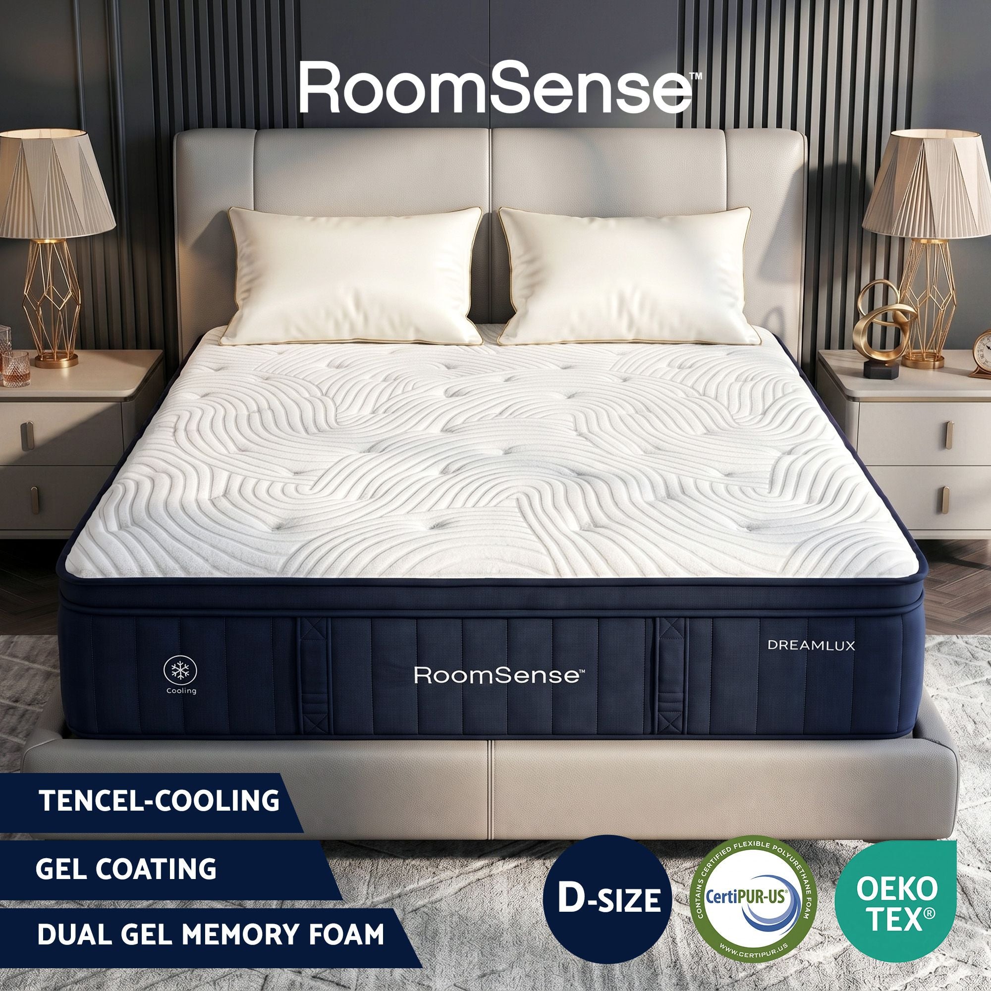 RoomSense Double Mattress, 34cm Thick Medium Firm Hybrid Mattress for Back Pain Relief