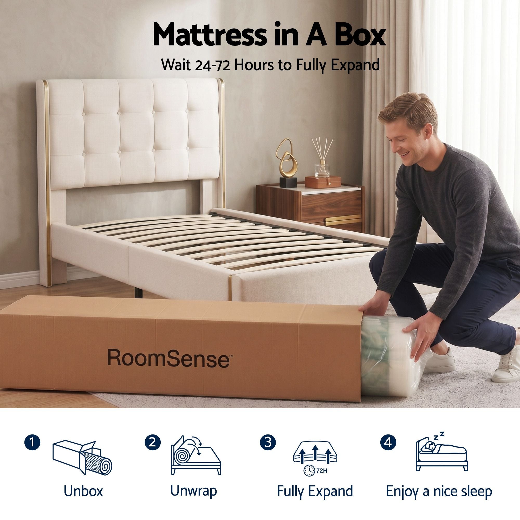 RoomSense Double Mattress, 34cm Thick Medium Firm Hybrid Mattress for Back Pain Relief