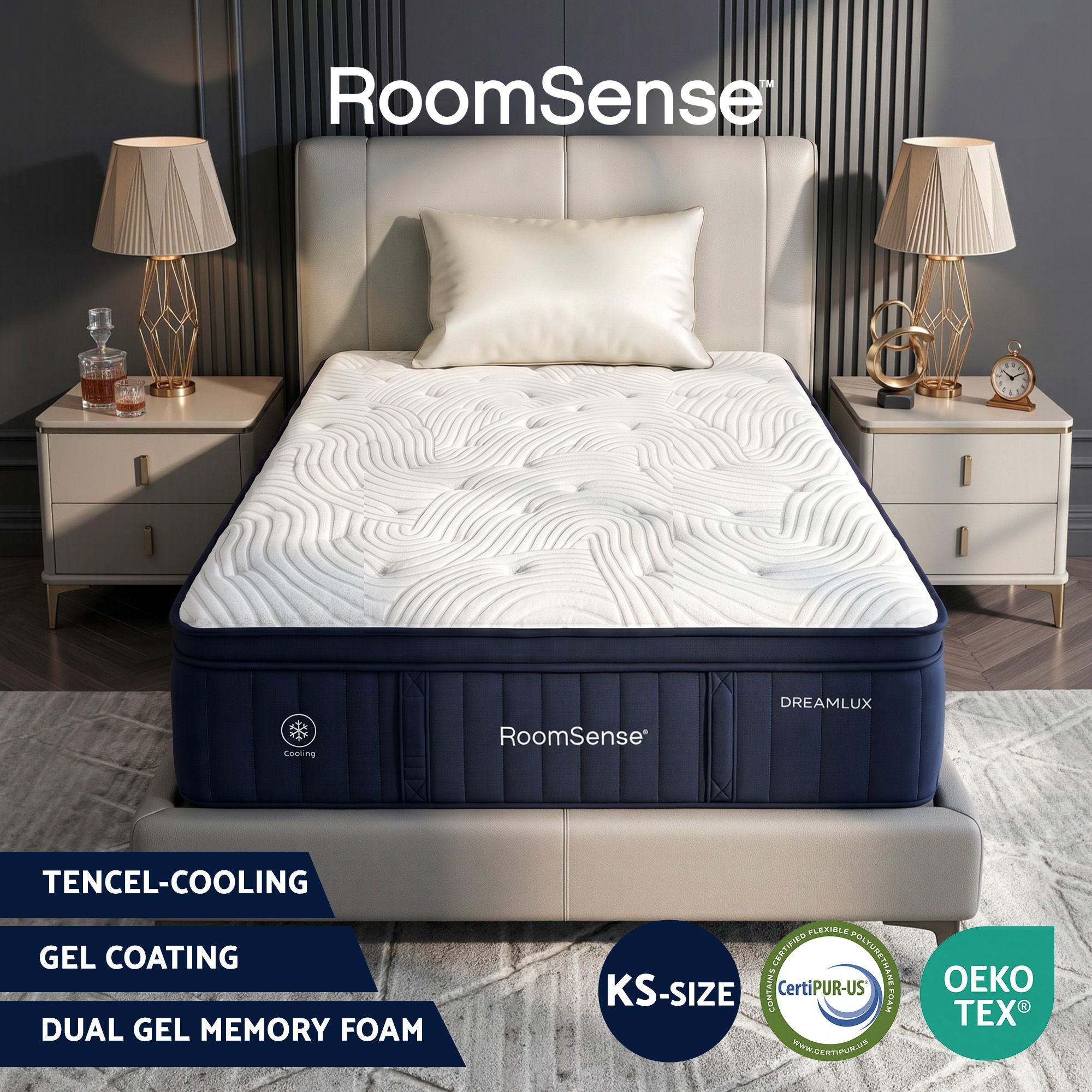 RoomSense King Single Mattress, 34cm Thick Medium Firm Hybrid Mattress for Back Pain Relief