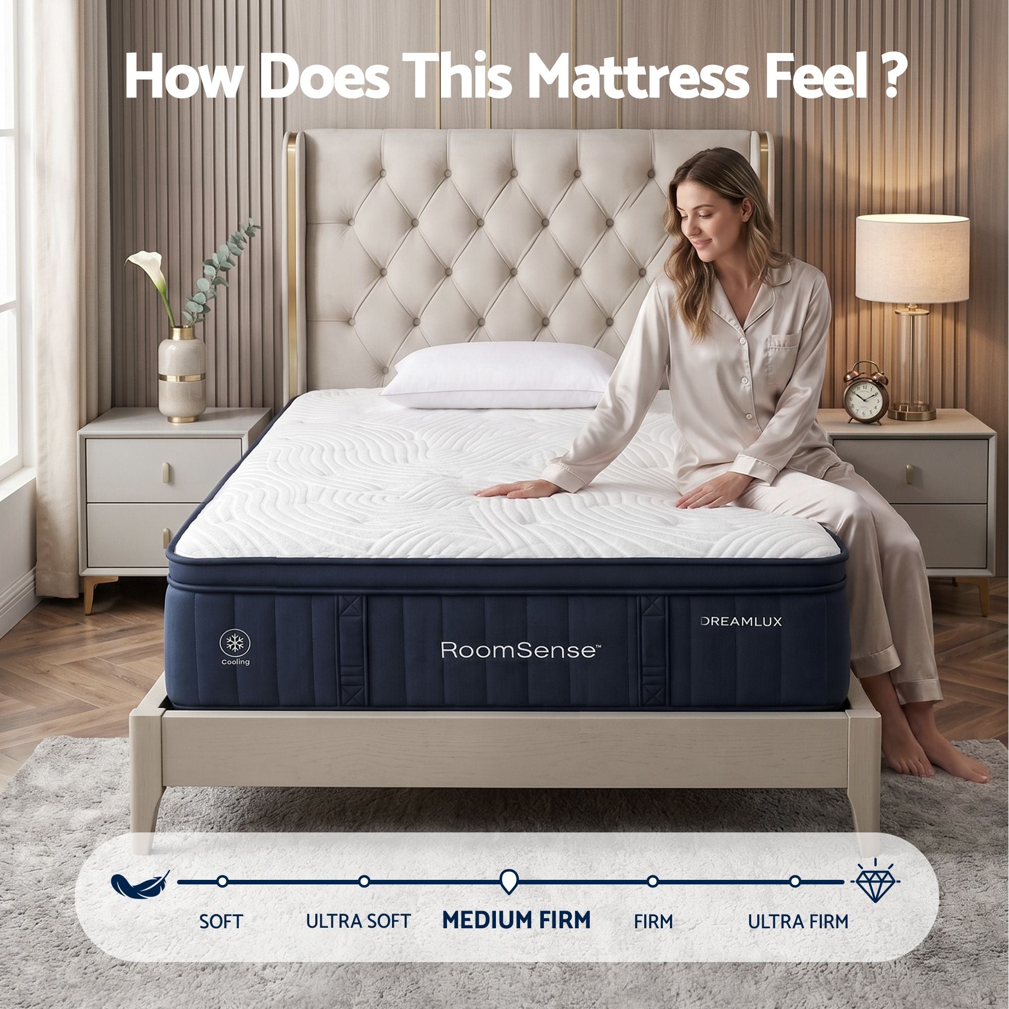 RoomSense King Single Mattress, 34cm Thick Medium Firm Hybrid Mattress for Back Pain Relief