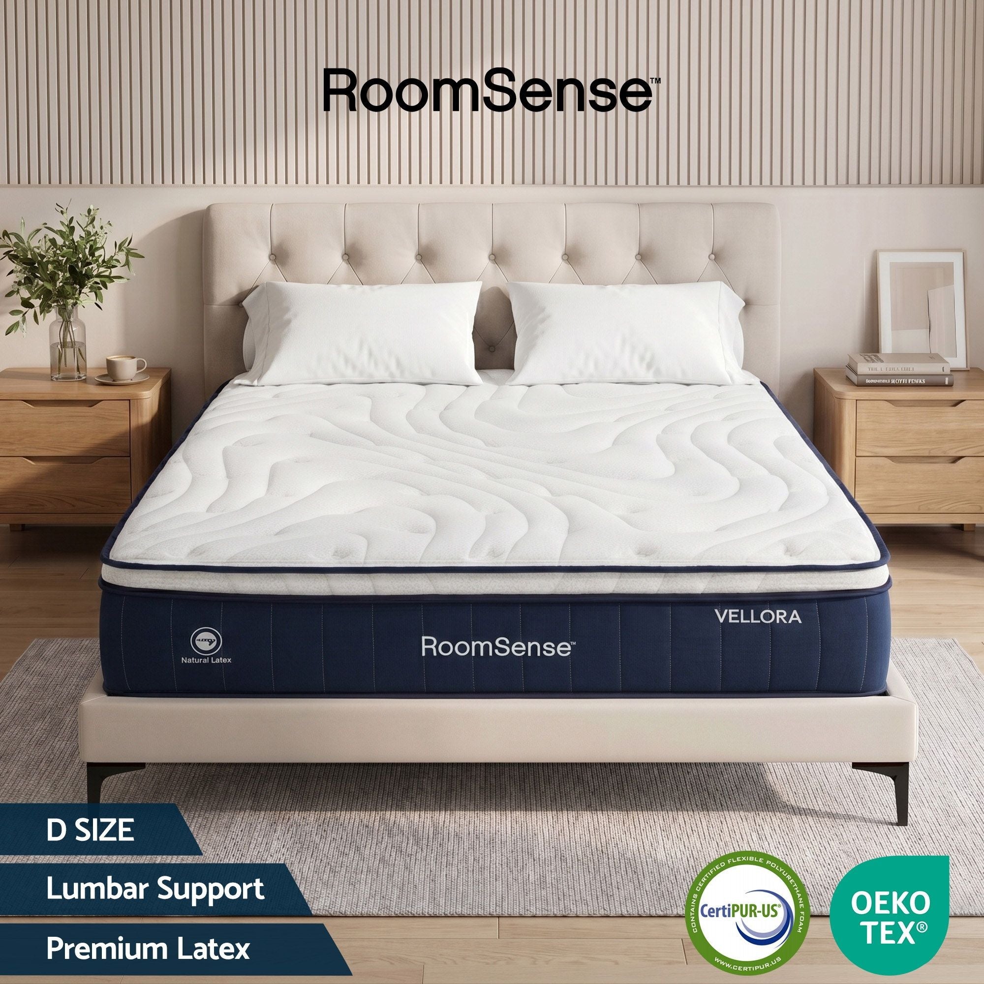 RoomSense Double Mattress , 30cm Medium Firm Hybrid Mattress with Latex Lumbar Support for Back Pain Relief