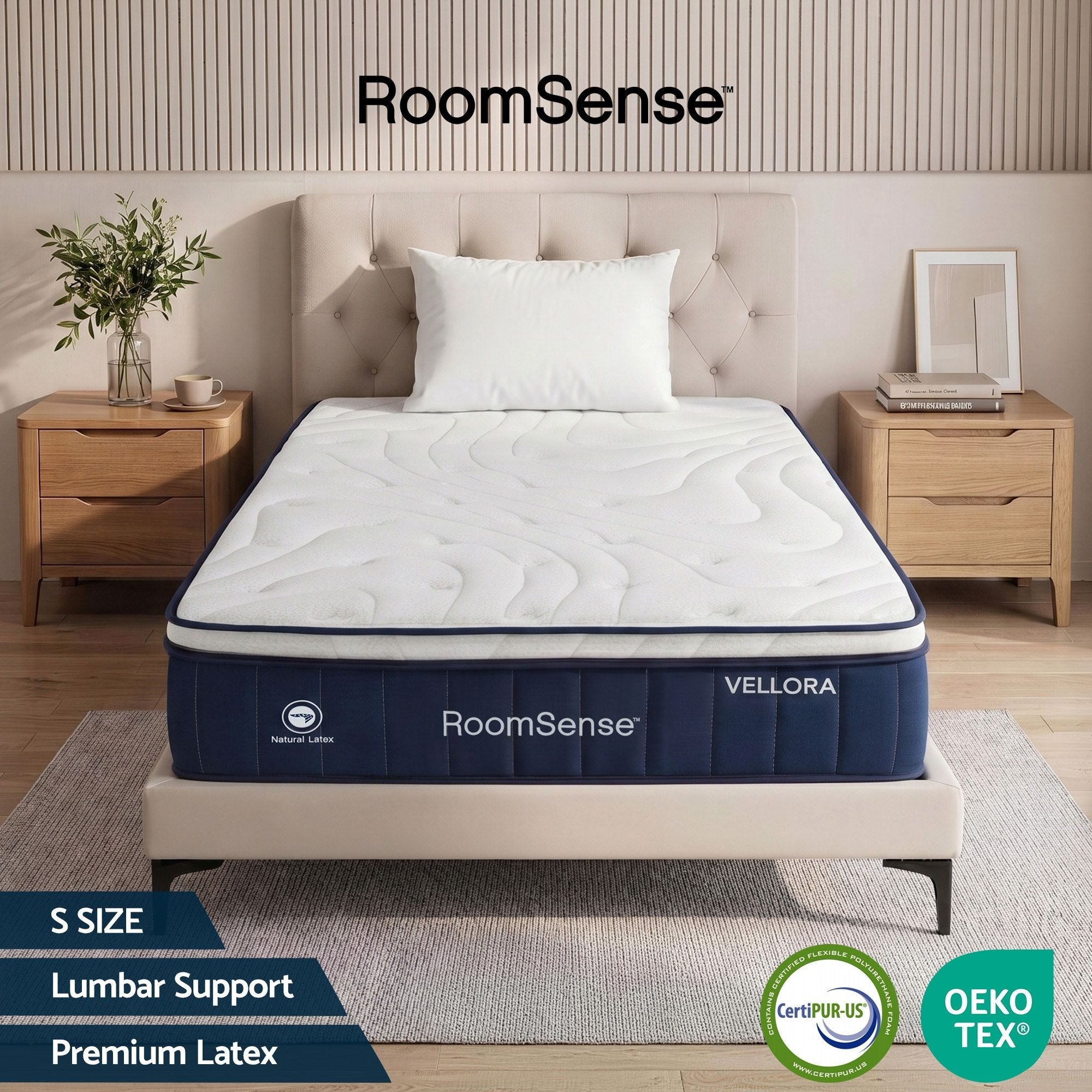 RoomSense Single Mattress , 30cm Medium Firm Hybrid Mattress with Latex Lumbar Support for Back Pain Relief