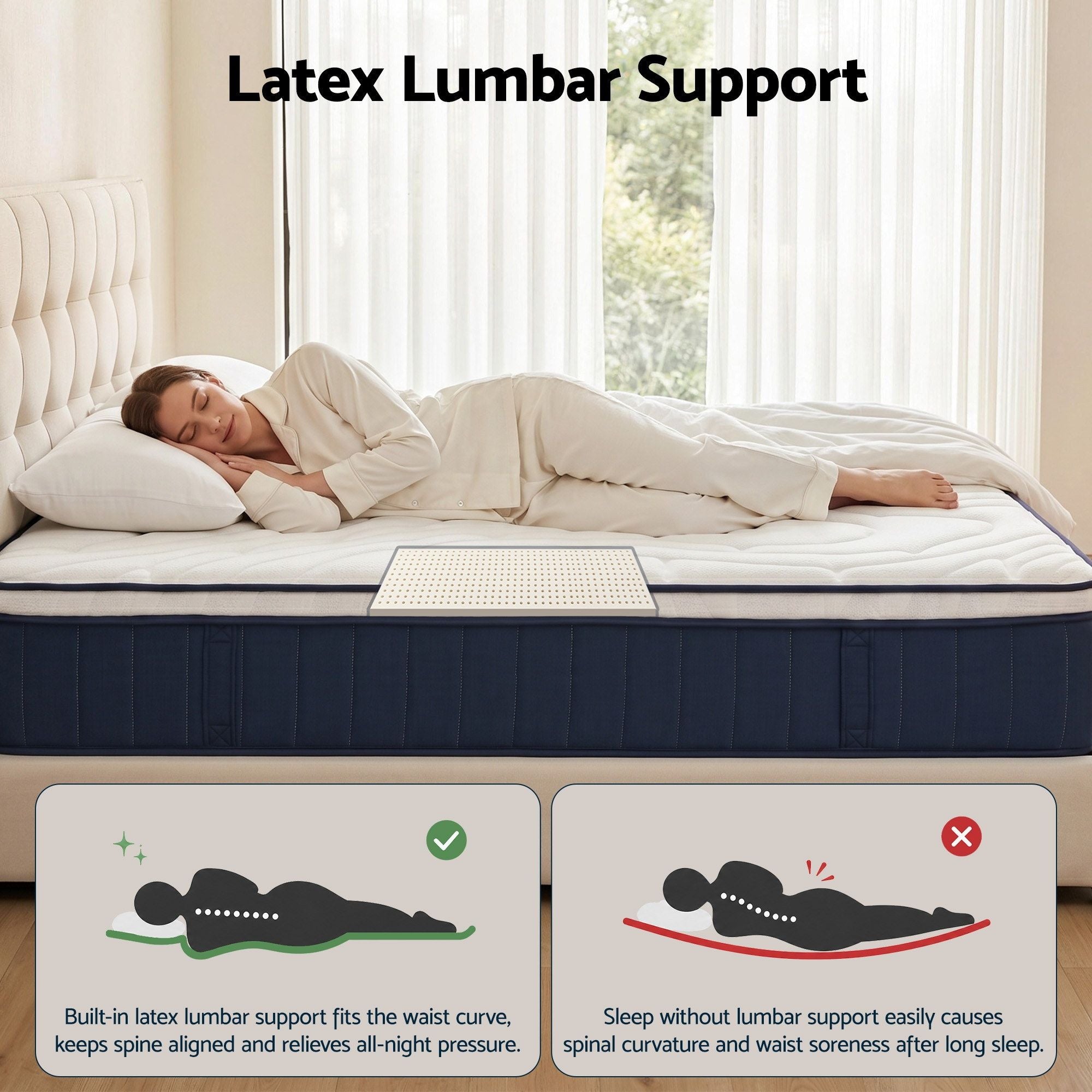 RoomSense Single Mattress , 30cm Medium Firm Hybrid Mattress with Latex Lumbar Support for Back Pain Relief