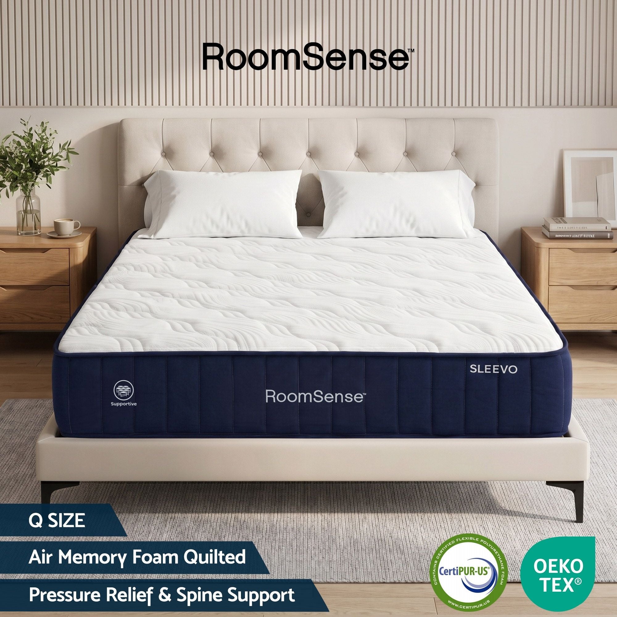 RoomSense Queen Mattress, 26cm Orthopedic Firm Mattress for Back Pain Relief, Pocket Spring Hybrid Mattress Queen Size