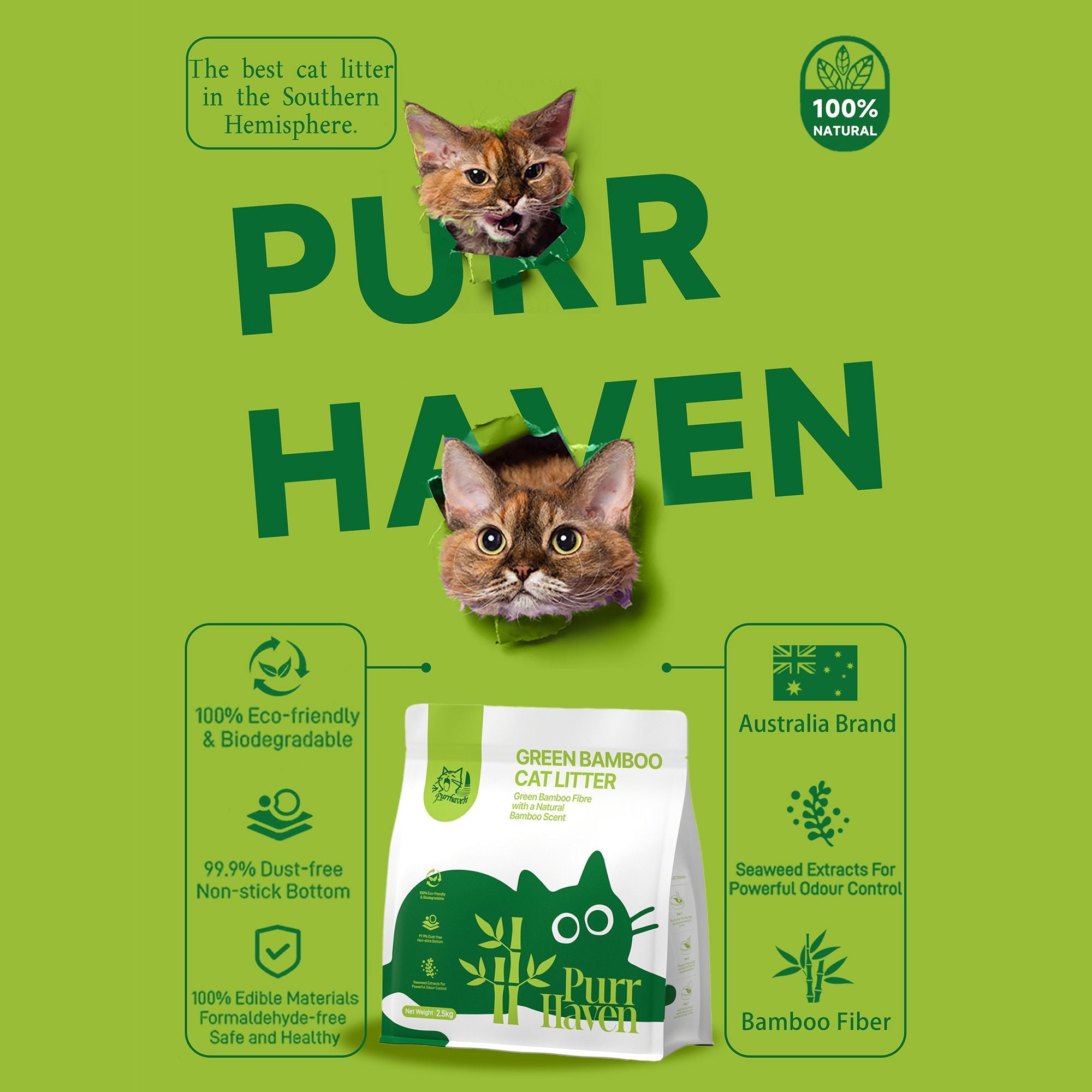 PurrHaven Bamboo Clumping Cat Litter 7.5kg 3 Pack Dust Free Flushable