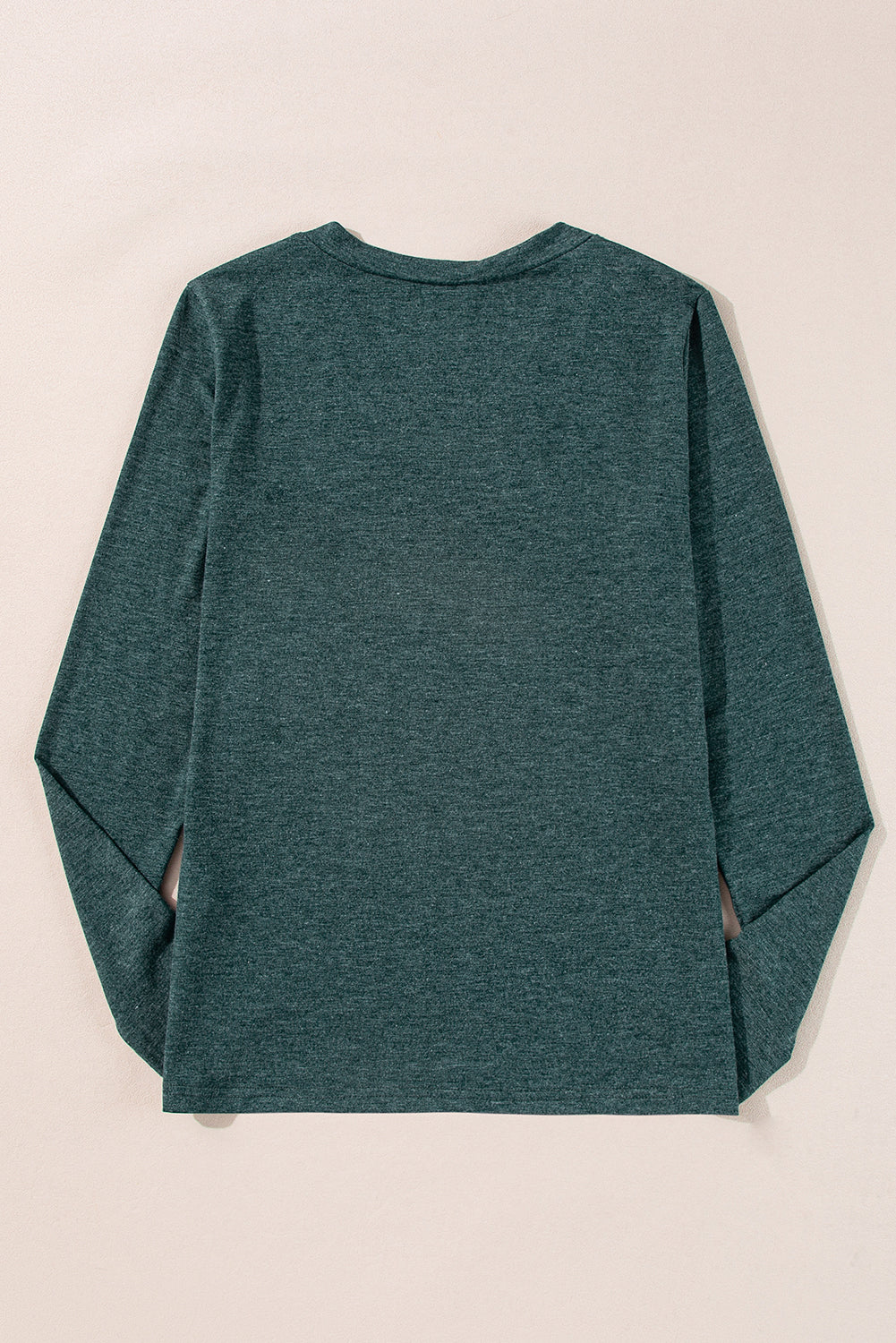 Mist Green Long Sleeve V-Neck Top Solid Coloor Casual Shirt Women’s Top