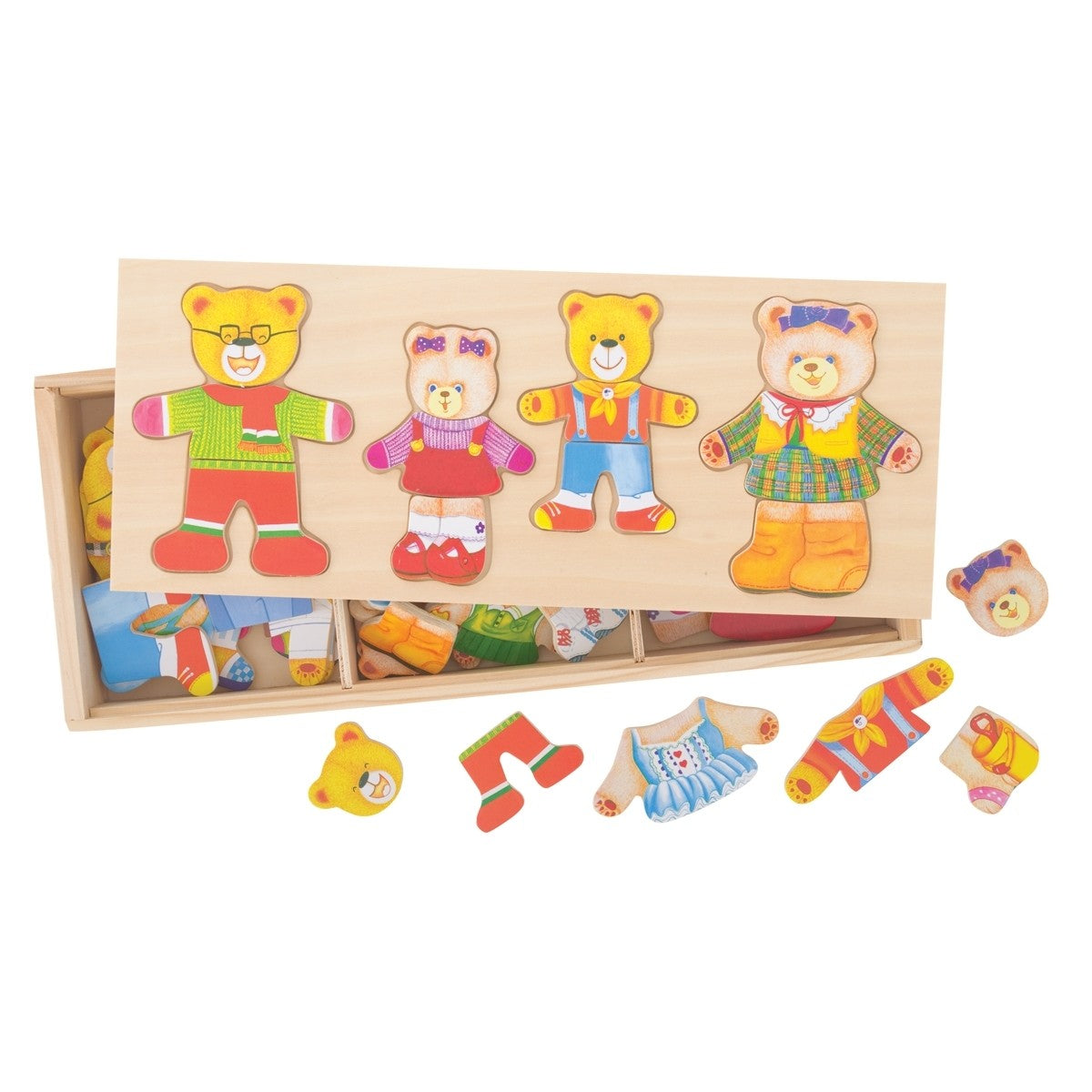 Bigjigs Toys Wooden Mix and Match Bear Family Dress Up Puzzle for Kids