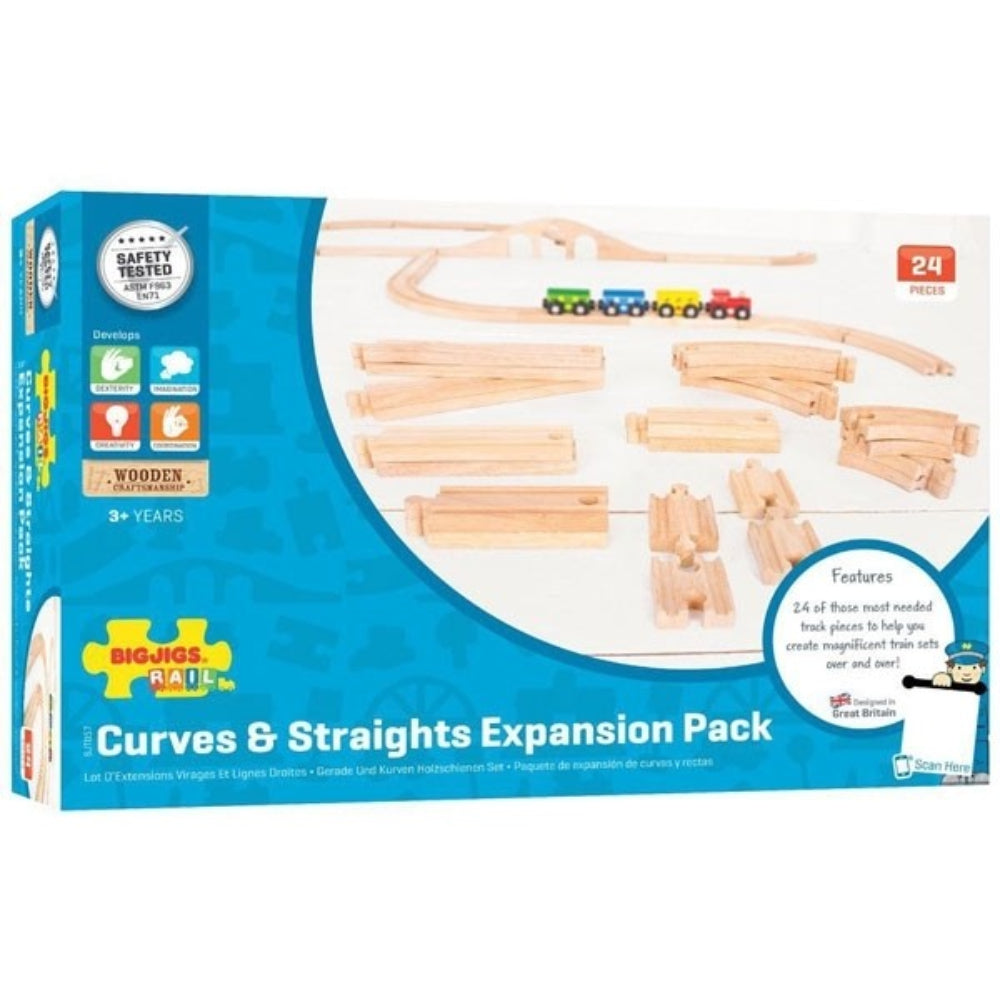 Bigjigs Rail Curves and Straights Expansion Pack Wooden Train Track Set