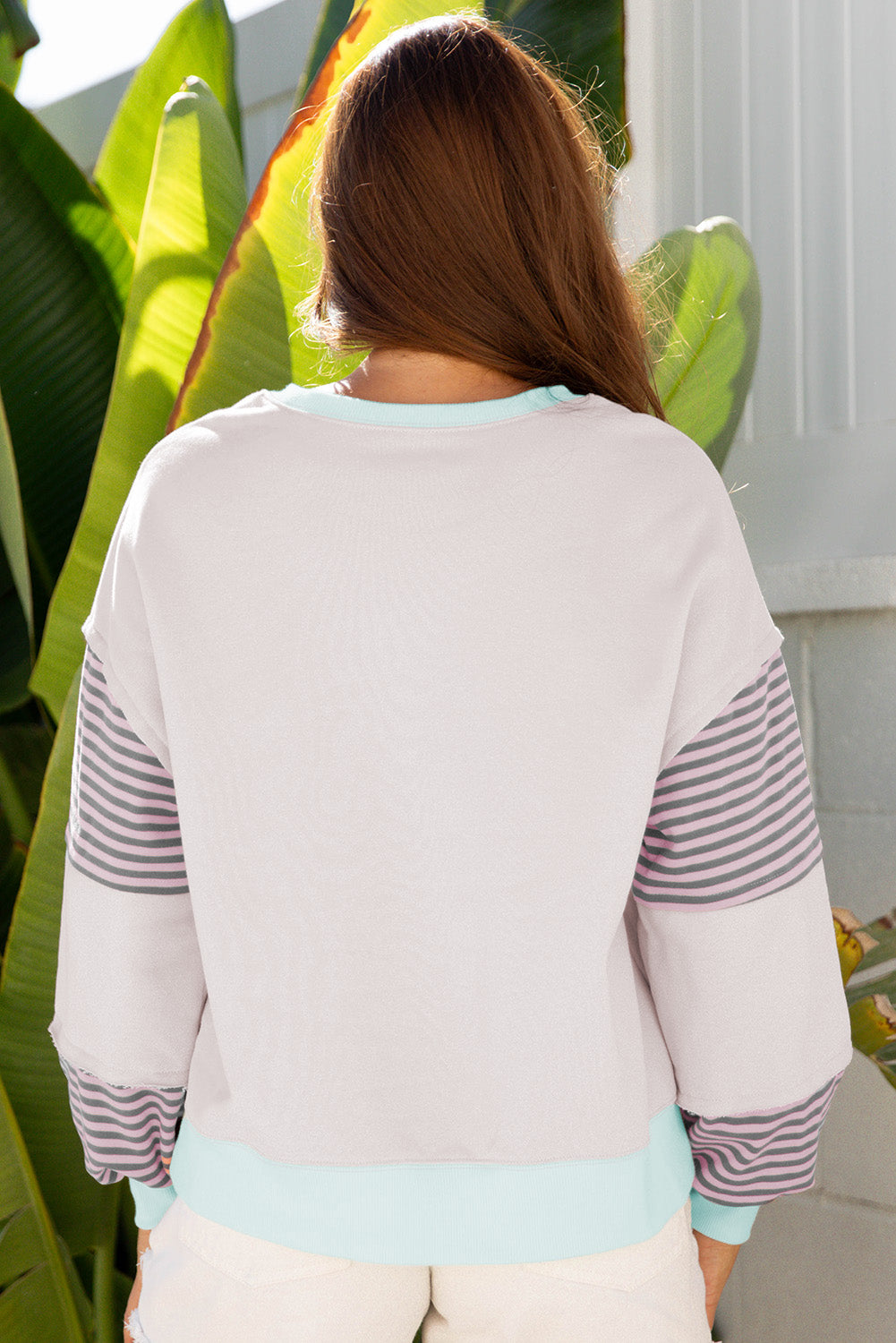 Jet Stream Striped Colourblock Patchwork Drop Shoulder Sweatshirt