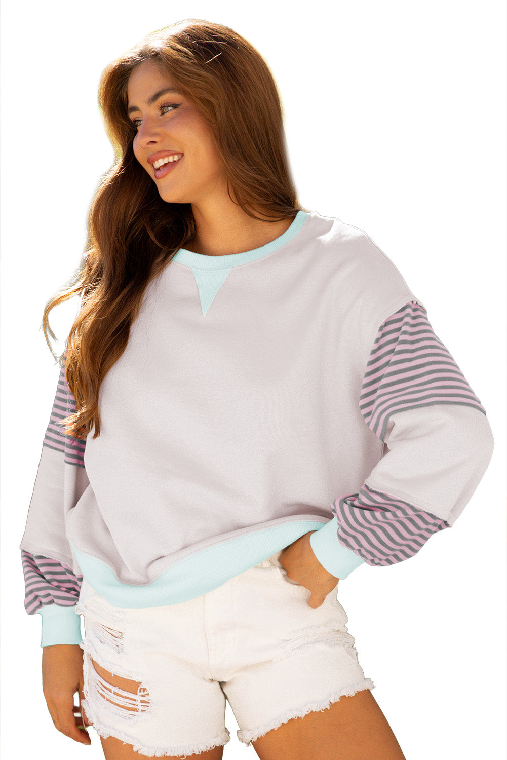 Jet Stream Striped Colourblock Patchwork Drop Shoulder Sweatshirt
