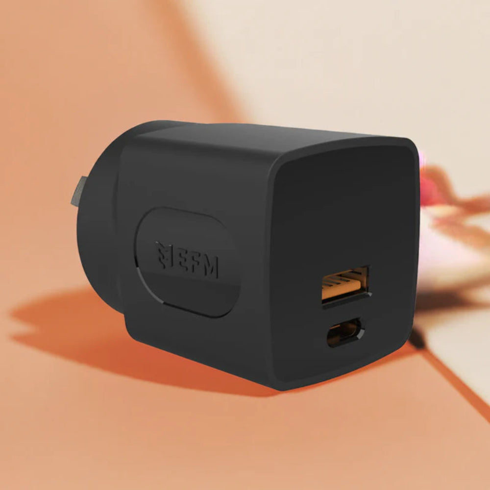 EFM 30W Dual Port Wall ChargerWith Power Delivery and PPS Technologies - Black