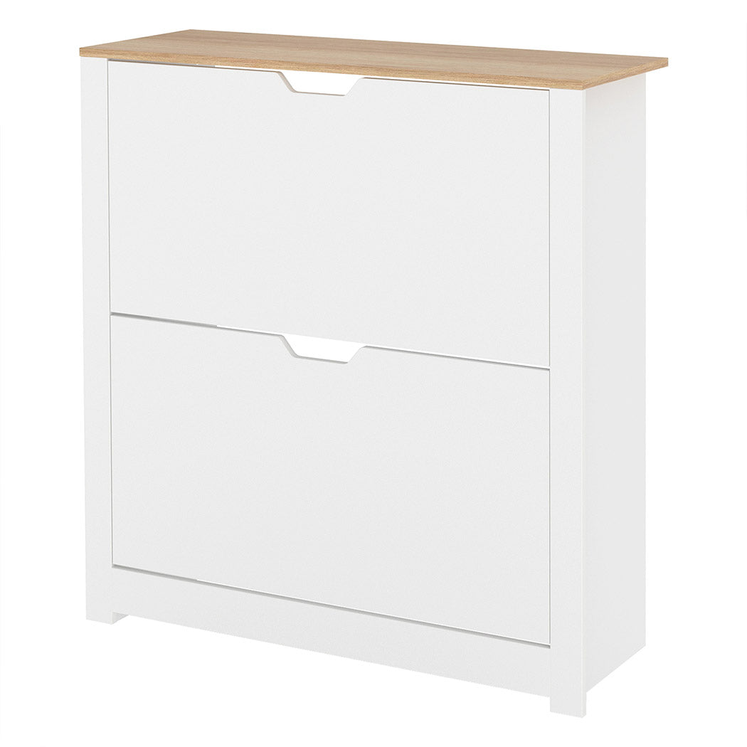 Levede Narrow Shoe Cabinet Organiser Storage Rack Flip-up Drawer 12 Pairs White-2050056773427138560