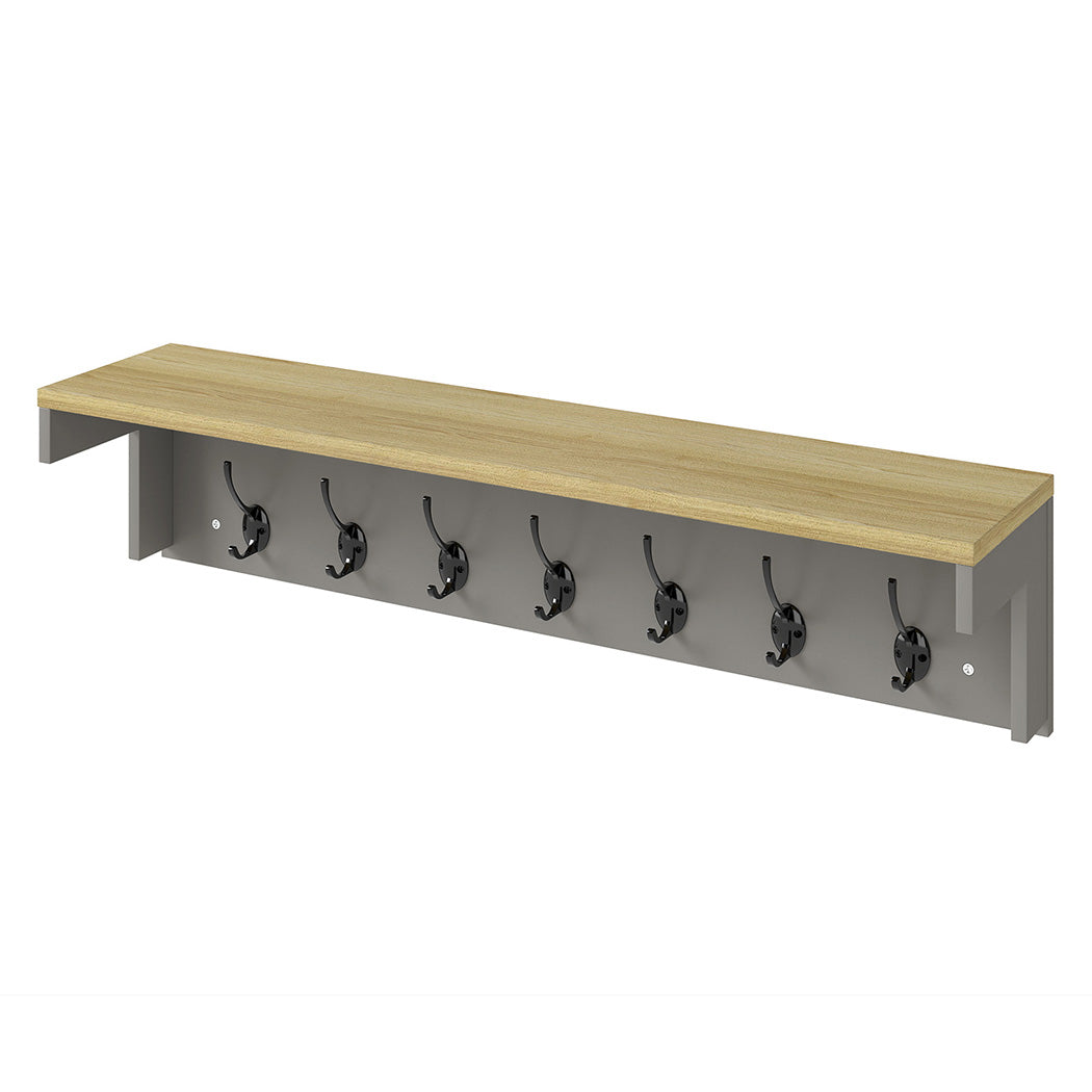 Levede Coat Rack Wall Mounted Shelf 7 Double Hooks Storage Entryway Hallway Grey-2065254290762633216