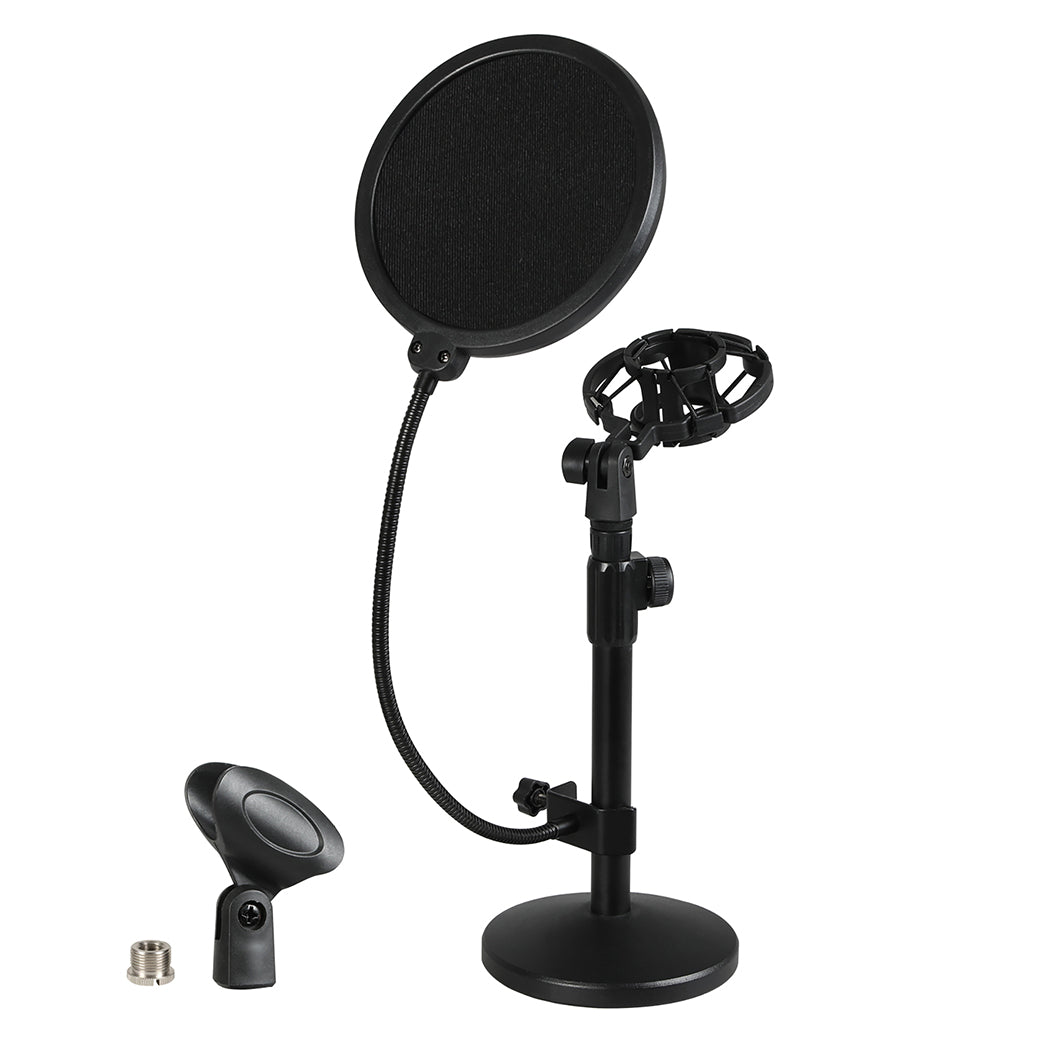 Levede Desktop Microphone Stand Adjustable Pop Filter Shock Mount Base Kit Black-2065254308319989760