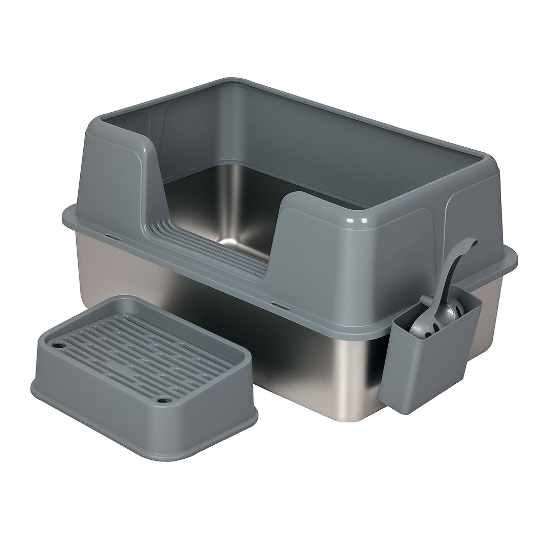 Pawz Stainless Steel Cat Litter Box Large Semi-Enclosed Easy Cleaning Pet Toilet-2065254294902411264