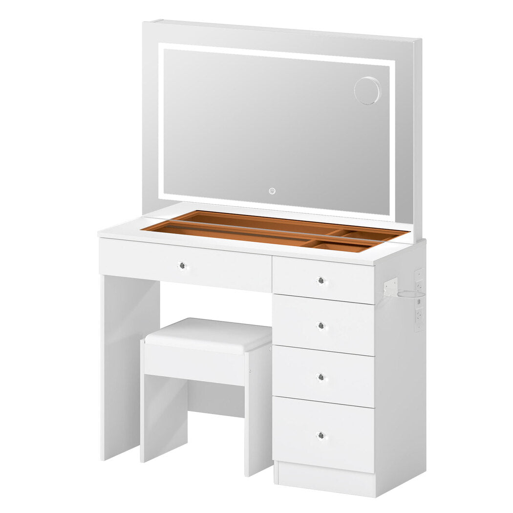Levede Dressing Table LED Makeup Mirror Stool Set Vanity Desk 5 Storage Drawer-2065254297439965184