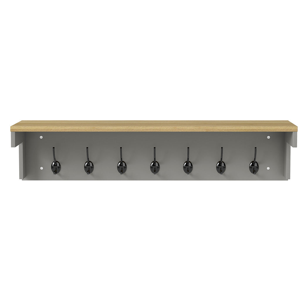 Levede Coat Rack Wall Mounted Shelf 7 Double Hooks Storage Entryway Hallway Grey-2065254290762633217