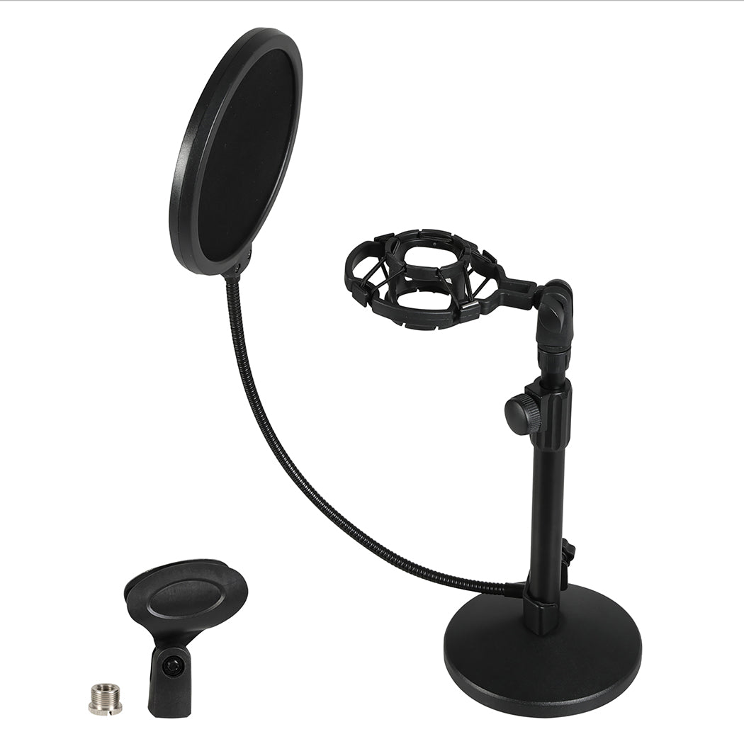 Levede Desktop Microphone Stand Adjustable Pop Filter Shock Mount Base Kit Black-2065254308319989761